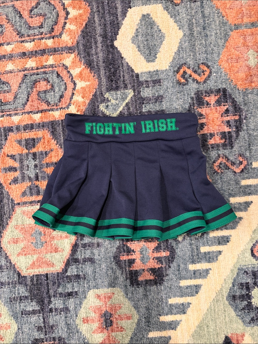 Notre DamGirls Navy Pleated Skort with Green Stripe & 'FIGHTIN' IRISH' Waistband